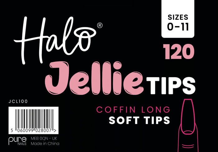 Halo Jellie Nail Tips Coffin Long, Sizes 0-11,120 Mixed Sizes