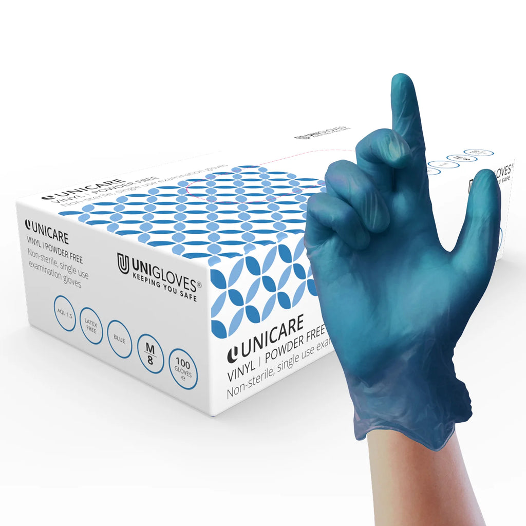 Unicare Blue light weight vinyl gloves box of 100