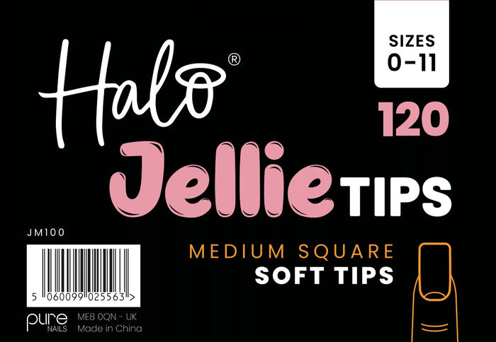 Halo Jellie Nail Tips Medium Square, Sizes 0-11, 120 Mixed Sizes